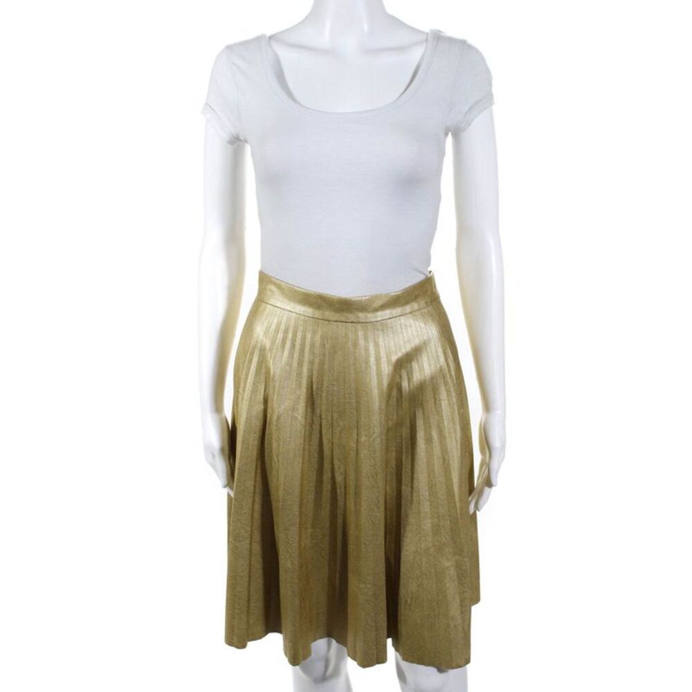Slate & Willow Womens Faux Leather Pleated Skirt Gold Size 10 10749107